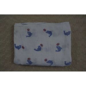 Baby Voice Blue Dolphin Red Ball Baby Swaddle Blanket White Bamboo Cotton Blend